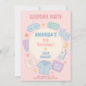 パジャマパーティー誕生日とバニースリッパ 招待状 (正面)