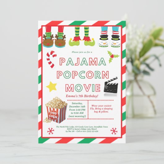 パジャマパーティー | お泊まり会の誕生日映画鑑賞会 招待状 (スタンド正面)