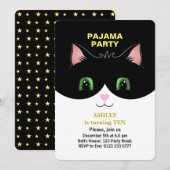 パジャマパーティー & かわいいタキシード猫の招待状 招待状 (正面/裏面)