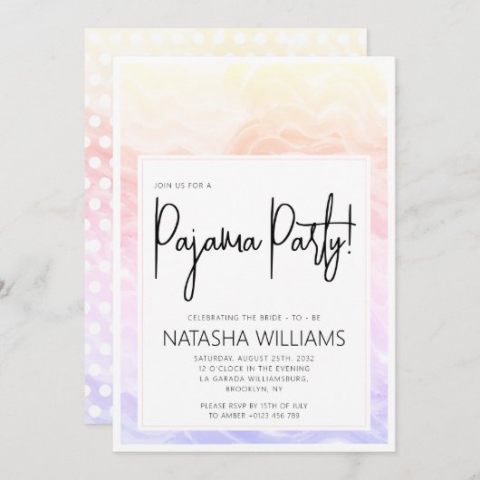 パジャマパーティー カラフル パステル エレガント 招待状 (正面/裏面)