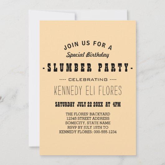 パジャマパーティー ナイトシャイン 招待状 (裏面)