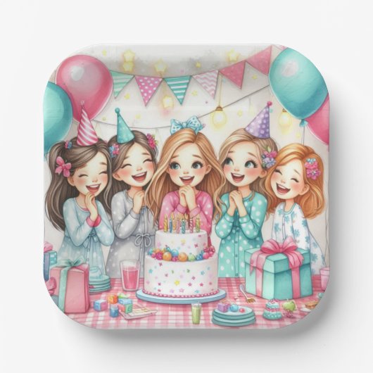 パジャマパーティー 誕生日会 ペーパー プレート (正面)
