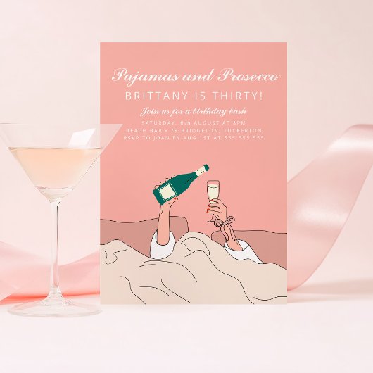 パジャマパーティーPJとプロセッコ誕生日 招待状