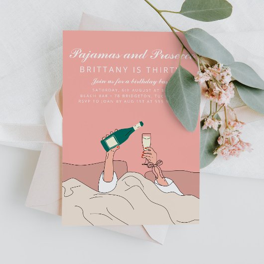 パジャマパーティーPJとプロセッコ誕生日 招待状