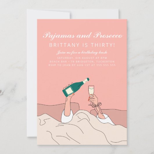 パジャマパーティーPJとプロセッコ誕生日 招待状 (正面)