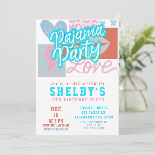 パジャマ名門私立校風のパーティーガールズ誕生日 招待状 (スタンド正面)