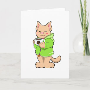 パジャマ姿の猫とコーヒーカップ カード