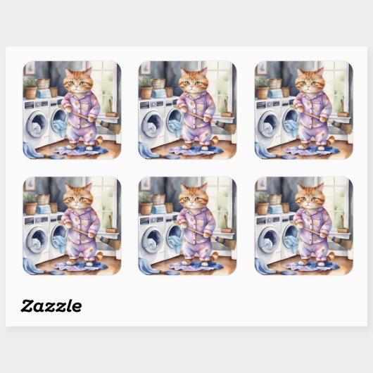 パジャマ笑わされるスのかわいい猫が洗濯 スクエアシール (シート)