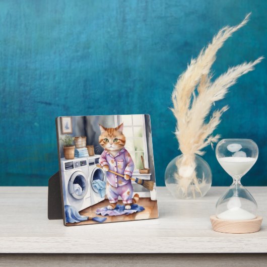 パジャマ笑わされるスのかわいい猫が洗濯 フォトプラーク (インサイチュ)