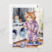 パジャマ笑わされるスのかわいい猫が洗濯 ポストカード (正面/裏面)