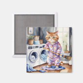 パジャマ笑わされるスのかわいい猫が洗濯 マグネット (正面/裏面)