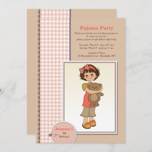 パジャマ・パーティーのかわいこちゃんの招待状 招待状 (正面/裏面)