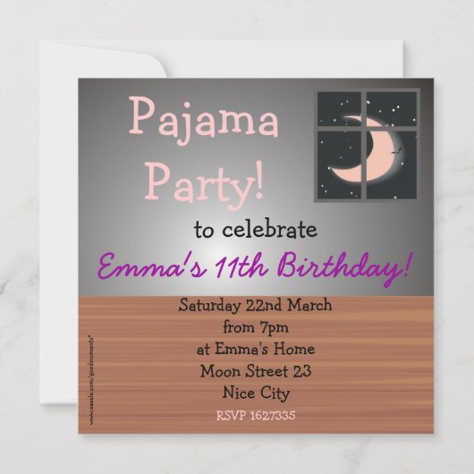 パジャマ・パーティーの睡眠の女の子のかわいい招待状 招待状 (裏面)