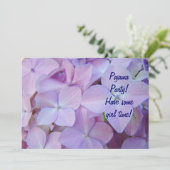 パジャマ・パーティー! 招待状の紫色の青い花カード 招待状 (スタンド正面)