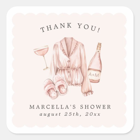 パジャマ＆プロセッコのブライズシャワー・バチェロレッテ スクエアシール (正面)