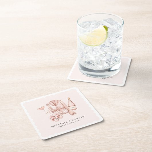 パジャマ&プロセッコのブライズシャワー・バチェロレッテ スクエアペーパーコースター (インサイチュ)