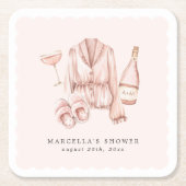 パジャマ&プロセッコのブライズシャワー・バチェロレッテ スクエアペーパーコースター (正面)