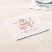 パジャマ&プロセッコブライダルシャワーバチェロレッテ スクエアペーパーコースター (アングル)