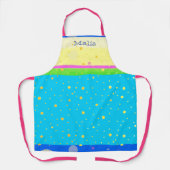 パスお洒落テルアクア、ピンク、黄色、青緑 エプロン (正面)