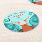 パスソーバーブルーティール（緑がかった色）カスタムブラウン名年 ラウンドペーパーコースター (アングル)