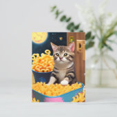 パスタと一緒にいる面白い猫 ポストカード (スタンド正面)