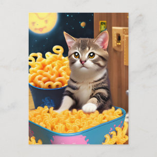 パスタと一緒にいる面白い猫 ポストカード