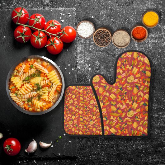 パスタと野菜が赤く染まる 鍋つかみ&鍋敷きセット