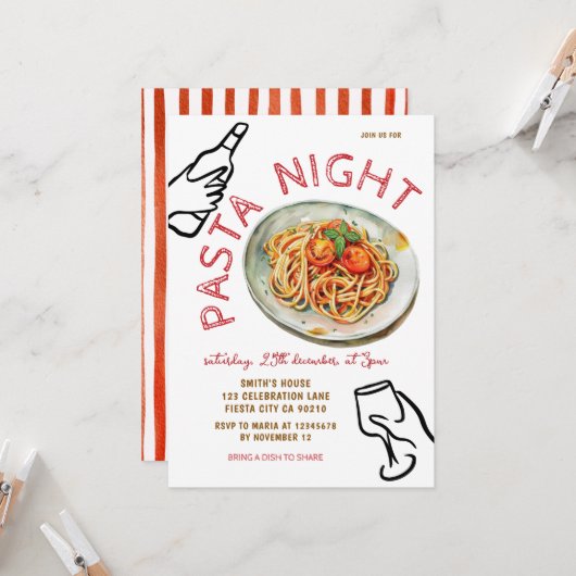 パスタの夜イタリアンディナーパーティー 招待状 (正面/裏面インサイチュ)