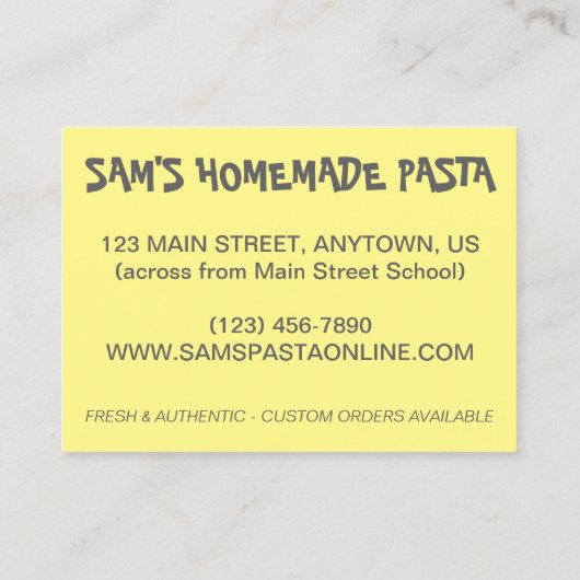 パスタの形状イタリアンフードシェフ料理レストラン 名刺 (裏面)