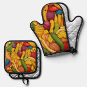パスタアートの背景 鍋つかみ&鍋敷きセット (正面/裏面)