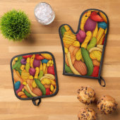 パスタアートの背景 鍋つかみ&鍋敷きセット (トップダウン)