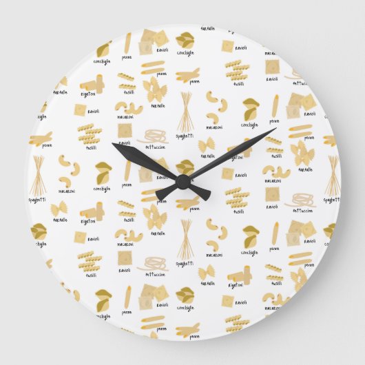 パスタイタリアンの形状と名前のパターン ラージ壁時計 (正面)