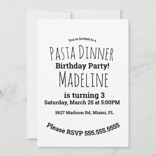 パスタイタリアンディナー用品ミートボール 招待状 (裏面)