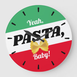パスタイタリアン食べ物のフラパーソナライズされたッグ ラージ壁時計
