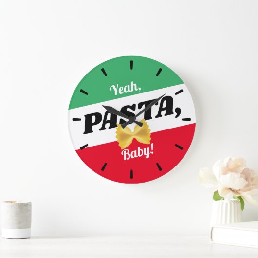 パスタイタリアン食べ物のフラパーソナライズされたッグ ラージ壁時計 (ホーム)