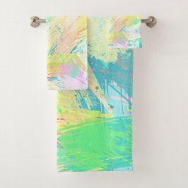 パスタイリッシュステル淡い色のカラーズ抽象芸術アート バスタオルセット
