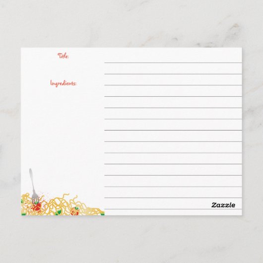 パスタソースイタリアン料理クックブックレシピカード ポストカード (裏面)