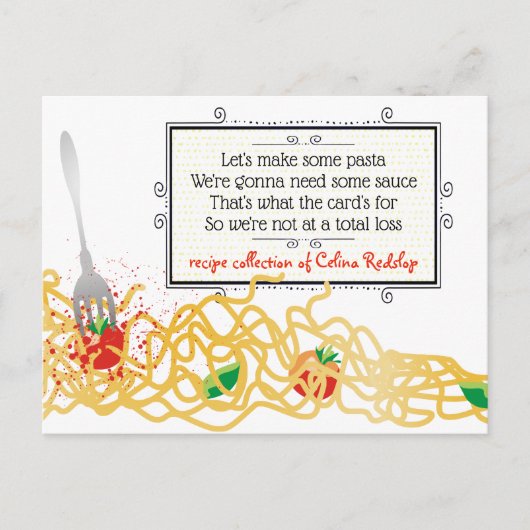 パスタソースイタリアン料理クックブックレシピカード ポストカード (正面)