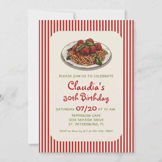 パスタディナーイタリアン誕生日招待状 招待状 (正面)
