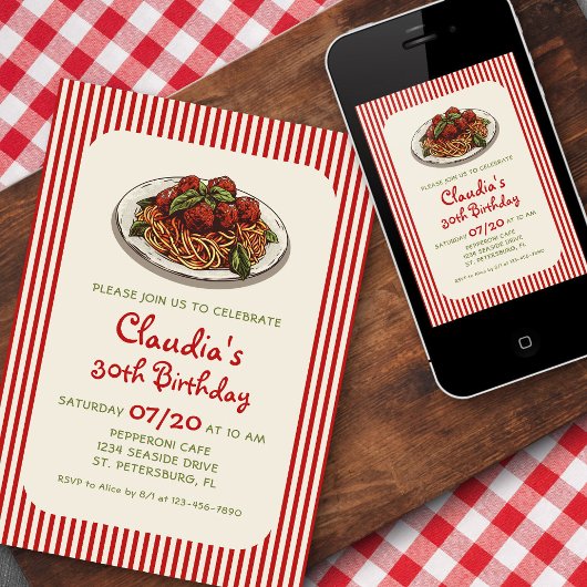 パスタディナーイタリアン誕生日招待状 招待状