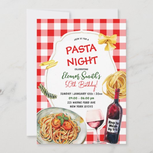 パスタナイト&ワインアダルト誕生日ディナー 招待状 (正面)