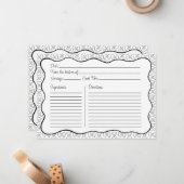 パスタパターンシックブラック&ホワイトウェーブレシピカード ノートカード (正面/裏面インサイチュ)