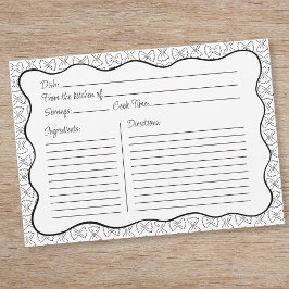 パスタパターンシックブラック&ホワイトウェーブレシピカード ノートカード