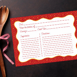 パスタパターンレッドハンドドロー波状レシピカード ノートカード