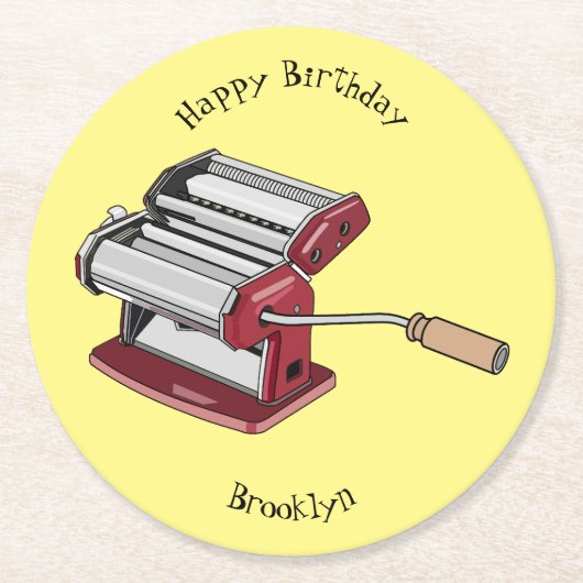 パスタメーカー漫画イラストレーション ラウンドペーパーコースター (正面)