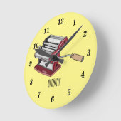 パスタメーカー漫画イラストレーション ラウンド壁時計 (傾斜)