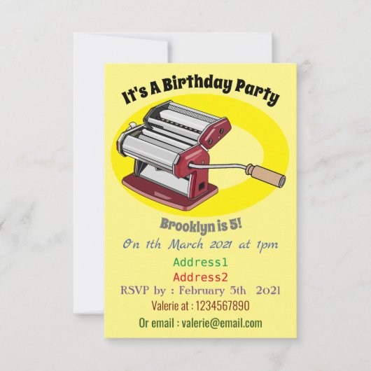 パスタメーカー漫画イラストレーション 招待状 (正面)