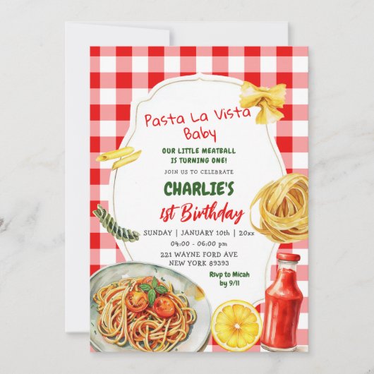 パスタラビスタベビーイタリアンテーマファースト誕生日 招待状 (正面)