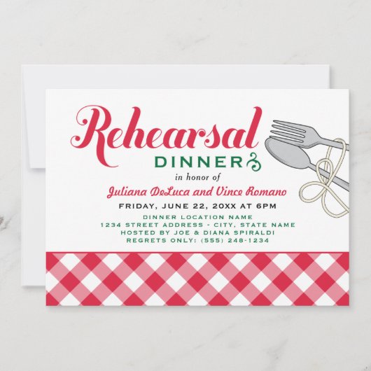 パスタレッドイタリアンプライドのリハ結婚ーサルディナー 招待状 (正面)