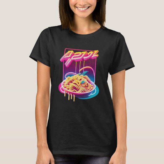 パスタ合成波80sレトロウェーブエステティック tシャツ (正面)
